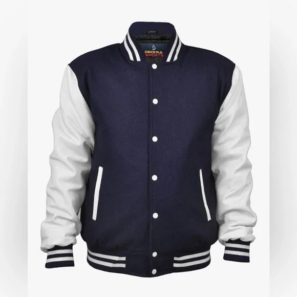 Men's Varsity Jacket Genuine Leather Sleeve & Wool Blend Letterman jacket - Picture 2 of 6